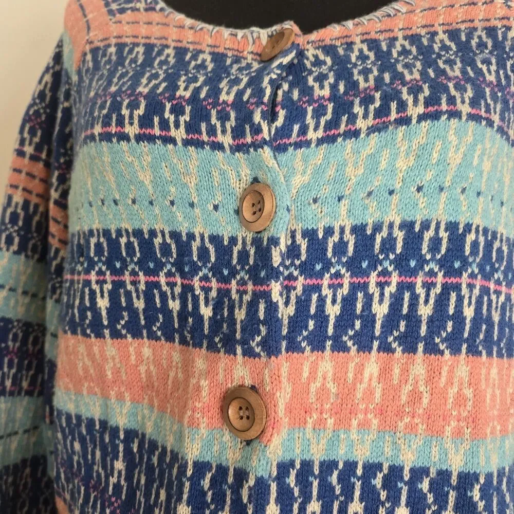 Sundance Cardigan Large Shoreline Long Wooden Button Up Boho Coastal Sweater - Picture 3 of 10